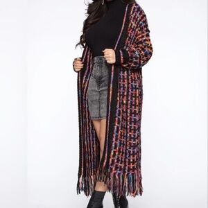 Fashion Nova Long Multicolored Cardigan Duster Fringe Size Small